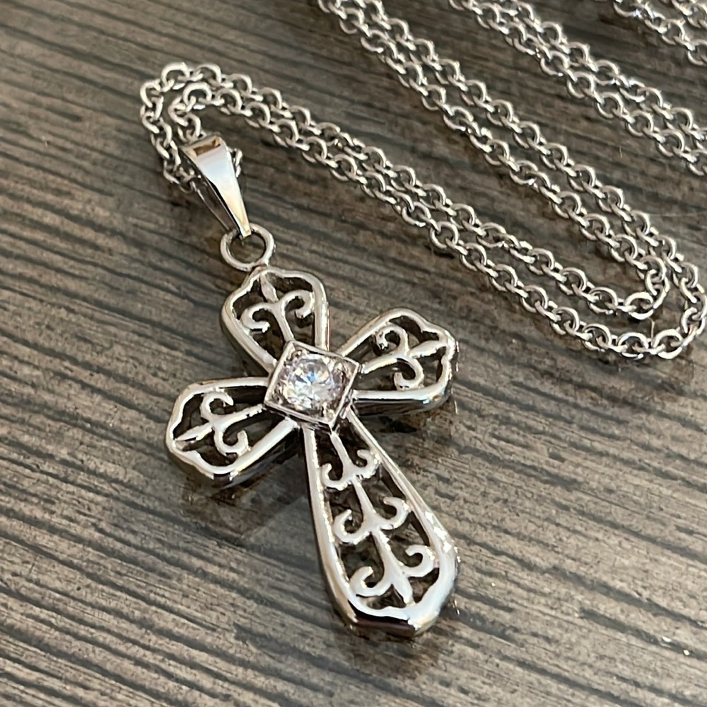 Vintage Stainless Steel JACMEL Filigree Cross Necklace - Picture 2 of 16